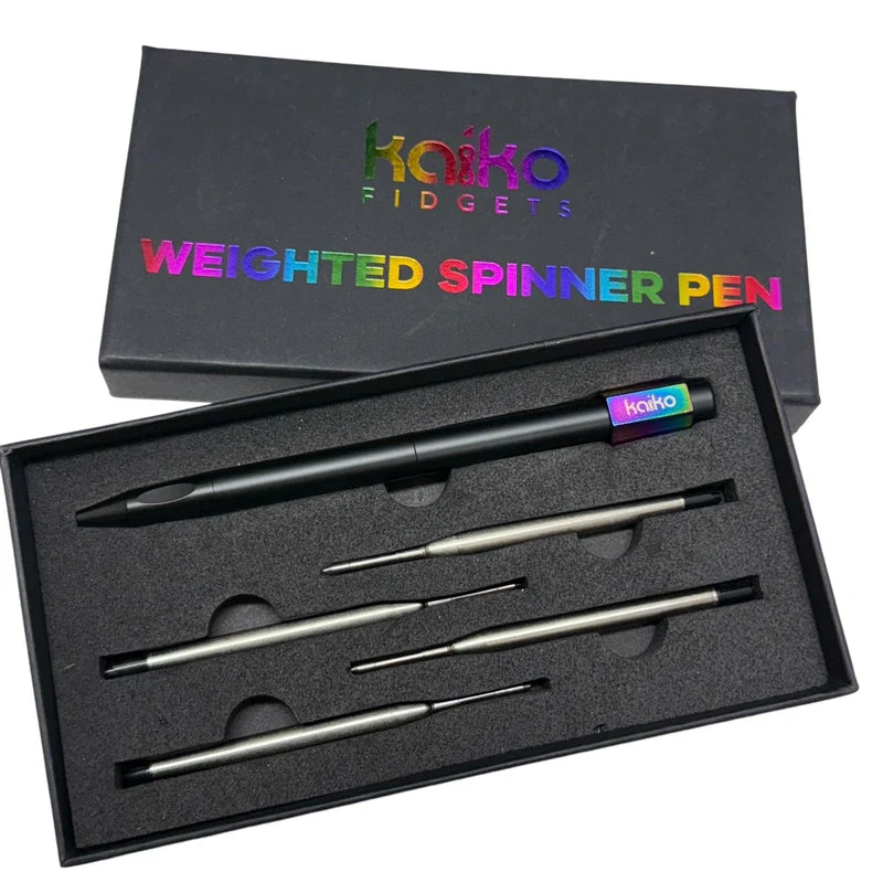 Black weighted spinner pen with 4 refills - By Kaiko